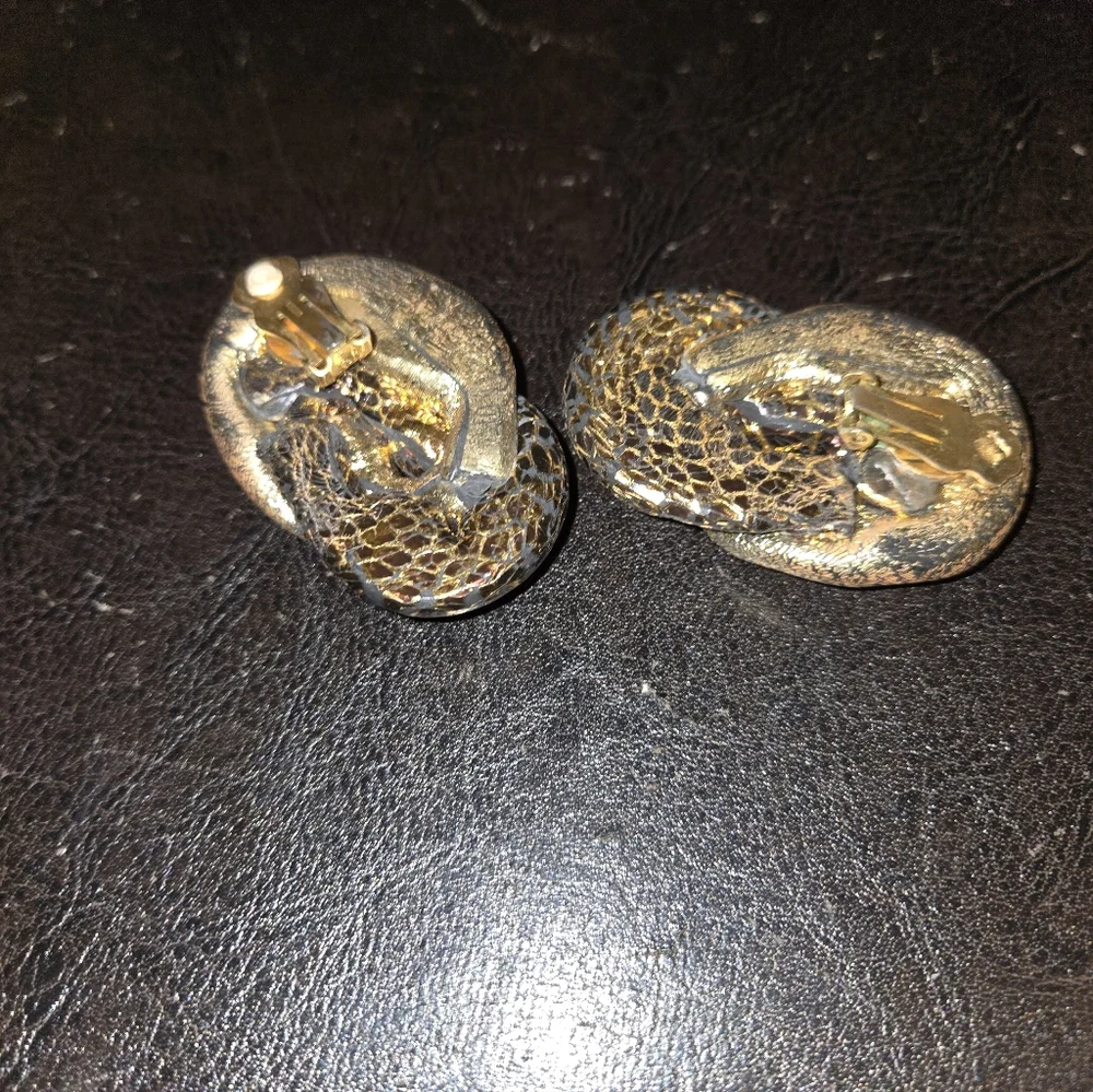 Gold and Black Reptile Decor Clip On Earings